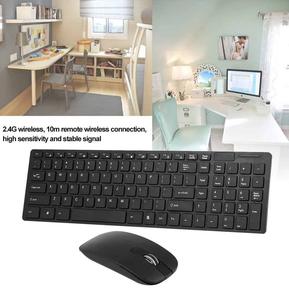 K-06 2.4G Wireless Keyboard and Mouse Combo Computer Keyboard with Mouse Plug and Play Black Keyboard Mouse for Laptop