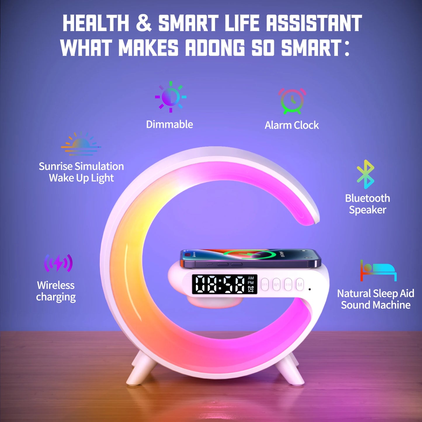 Multifunction 15W Wireless Charger Stand Pad for Iphone 15 14 13 12 Samsung Alarm Clock Speaker RGB Light Fast Charging Station