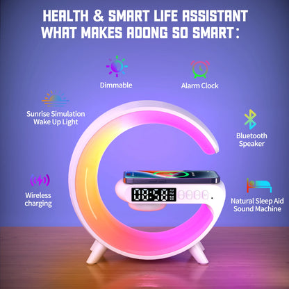 Multifunction 15W Wireless Charger Stand Pad for Iphone 15 14 13 12 Samsung Alarm Clock Speaker RGB Light Fast Charging Station