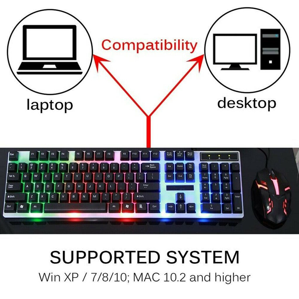 Rainbow Wired Gaming Keyboard and Mouse Combo, RGB Backlit Keyboard with 104 Key, USB Illuminated Gaming Mouse Set for Computer PC Gamer Laptop